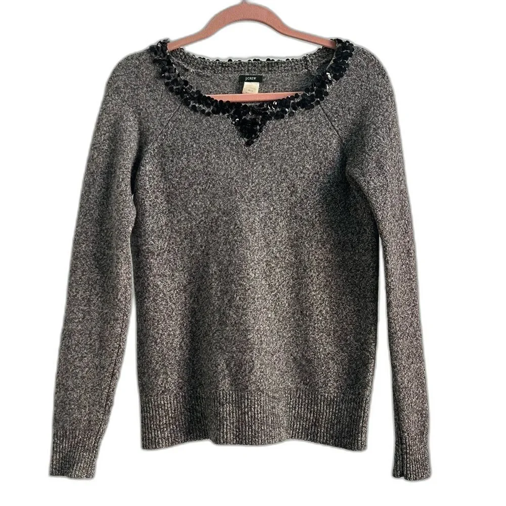 J.Crew Y2K Sequin Lambswool Sweater Cozy Grey Layer
